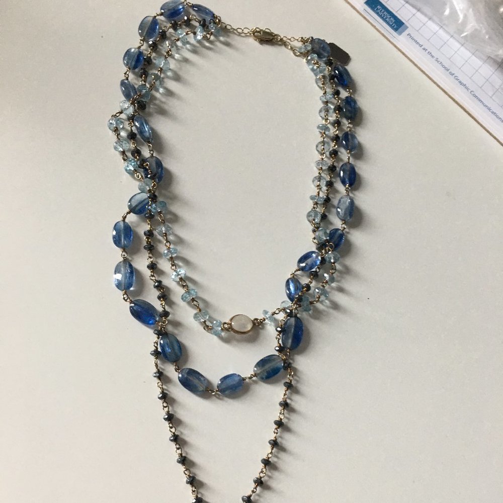 Spring wear!!  ela rae 3-layer necklace blues w rainbow moonstone